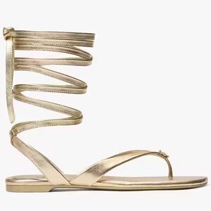 . Kate Spade Pale Gold Spade Flower Leather Lace Up Gladiator Sandals